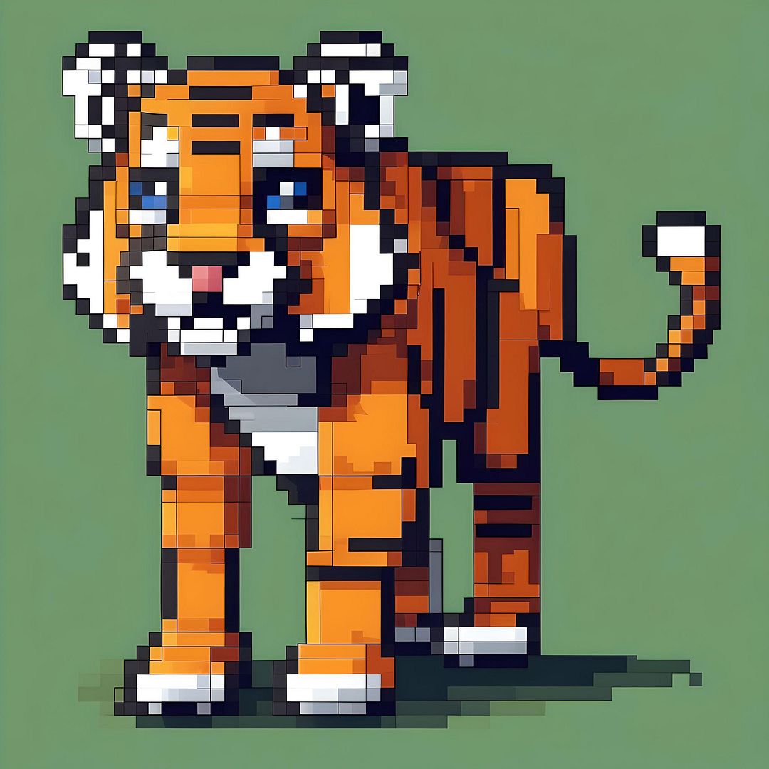 Tiger listens to music pixel