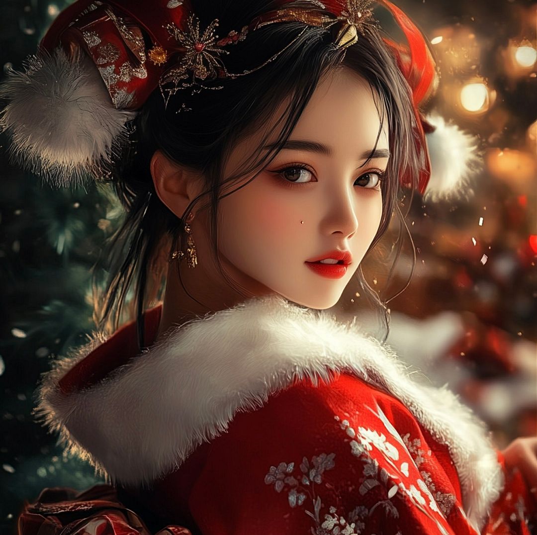 Santa Claus Girl in Japanese Kimono