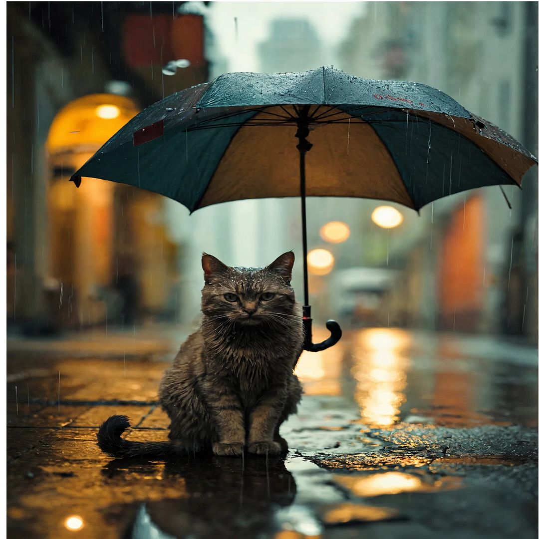 cat with an umbrella