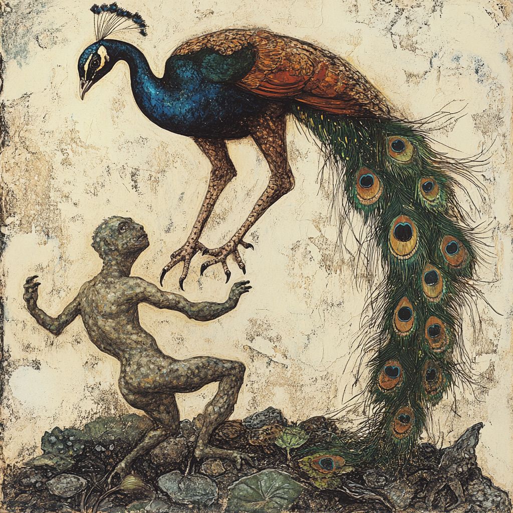 Peacock & lizard man