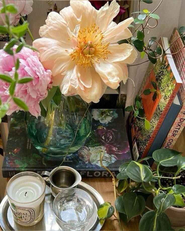 books and flowers