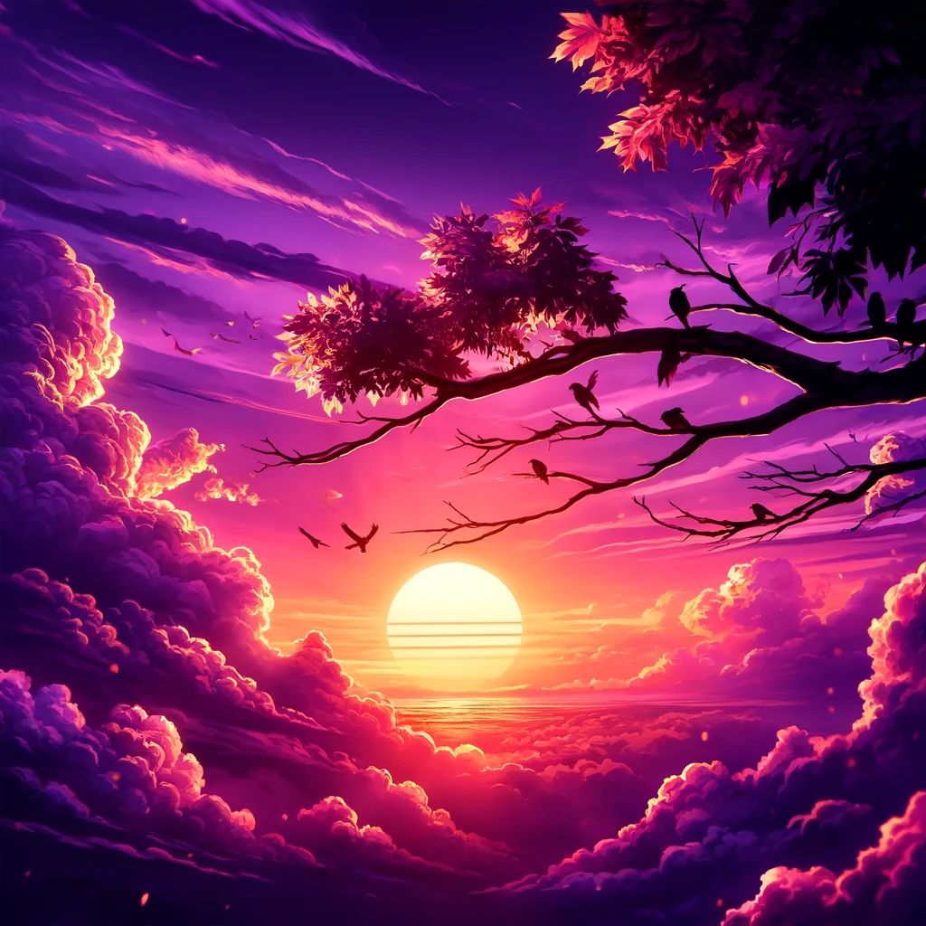 Purple Sunset Birds