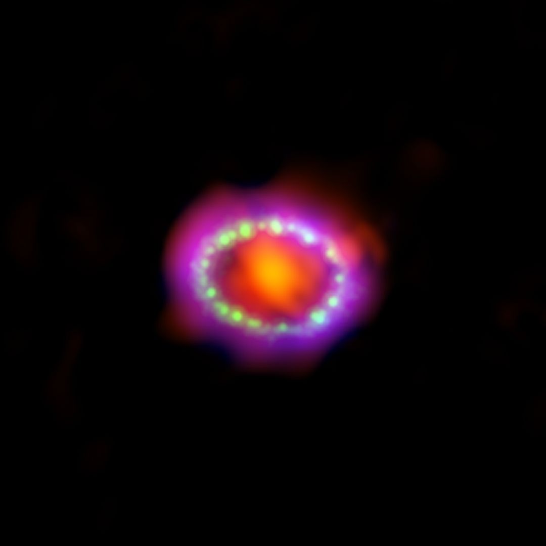 Multiwavelength View of Supernova 1987A (Hubble, Chandra, ALMA)