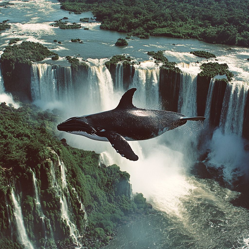 Whale flying over Iguazu Falls