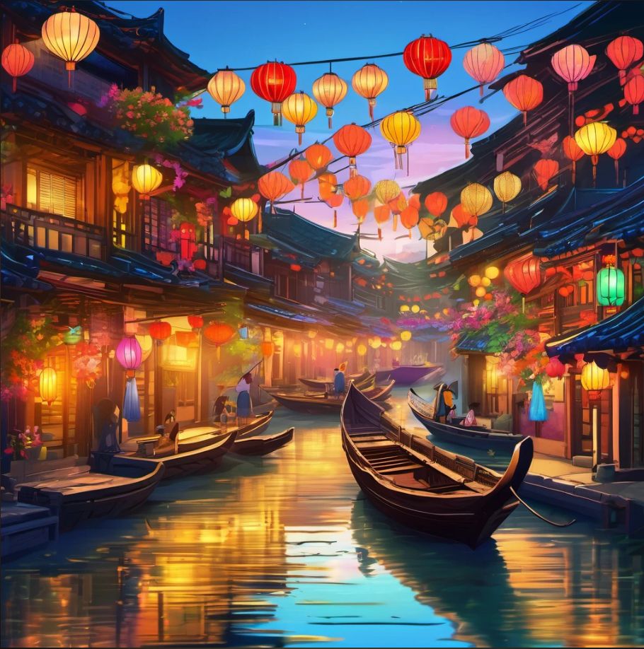 vietnam Hoi an city, river with a loat of boat with colorfull lanterns