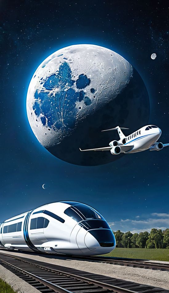 The future of technology "A flying train go to moon"