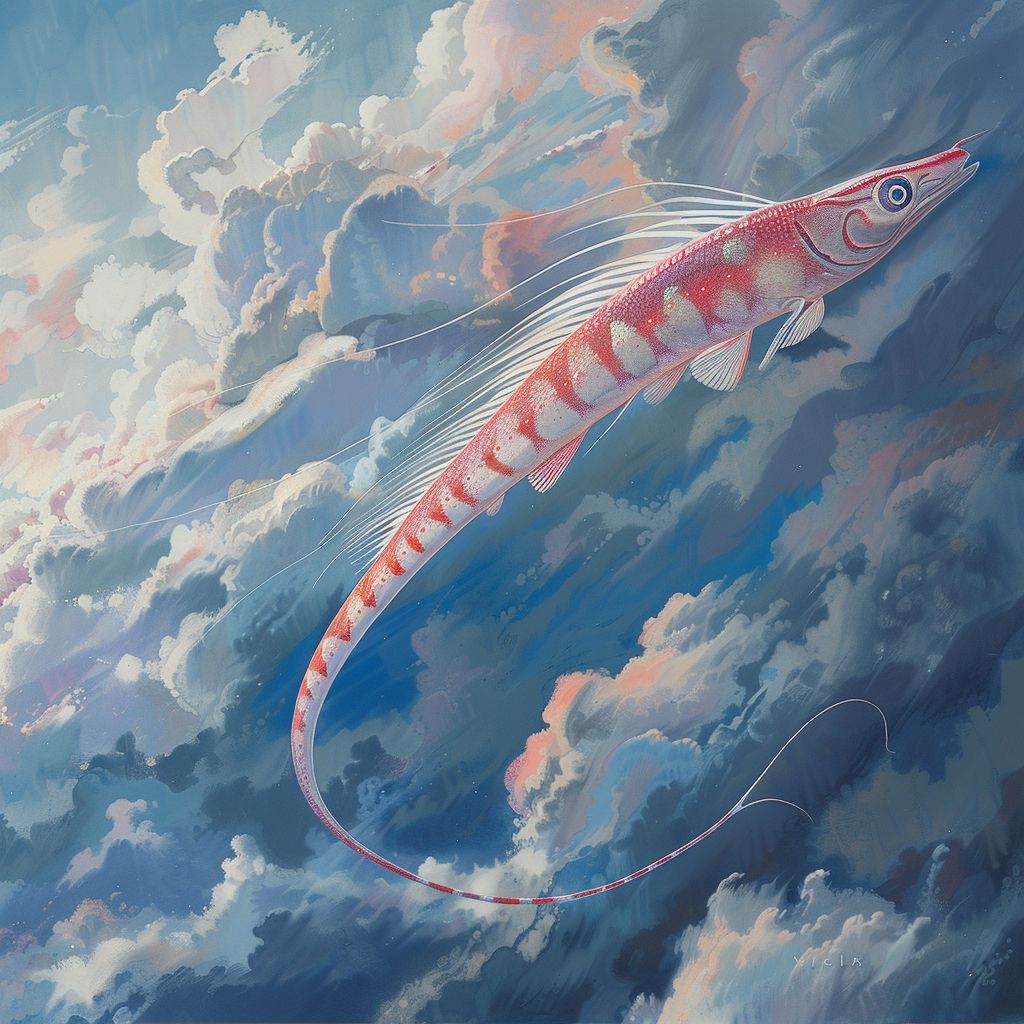 Oarfish flying through the sky