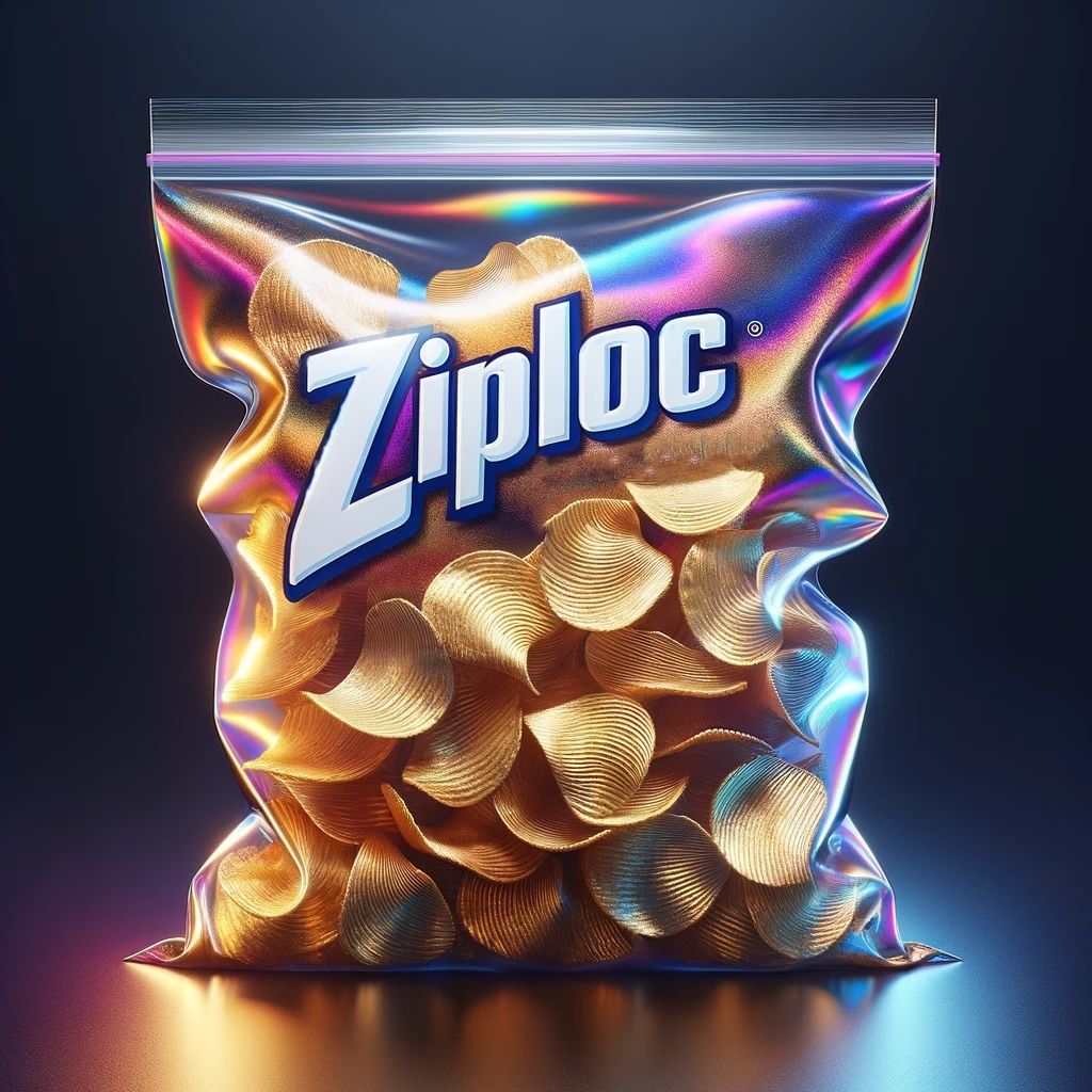 IRIDESCENT ZIPLOC WITH GOLD CHIPS