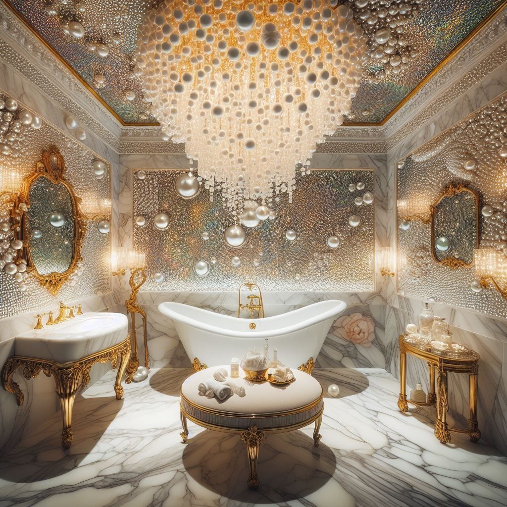 a bathroom full of pearls