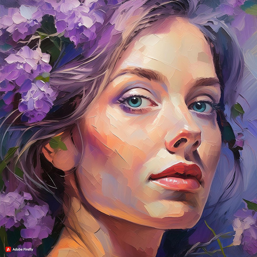 Firefly painting, beautiful woman, purple and lavender beauty, impasto, oil on canvas 9328