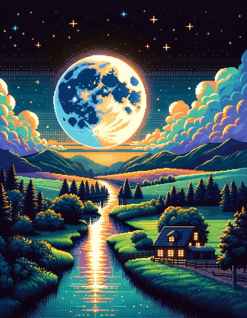 A night landscape with a moonlight