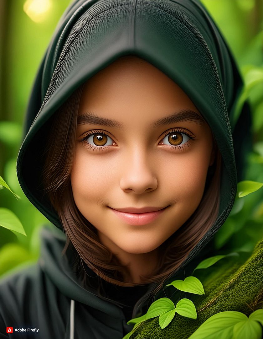 girl with a black hood on her head