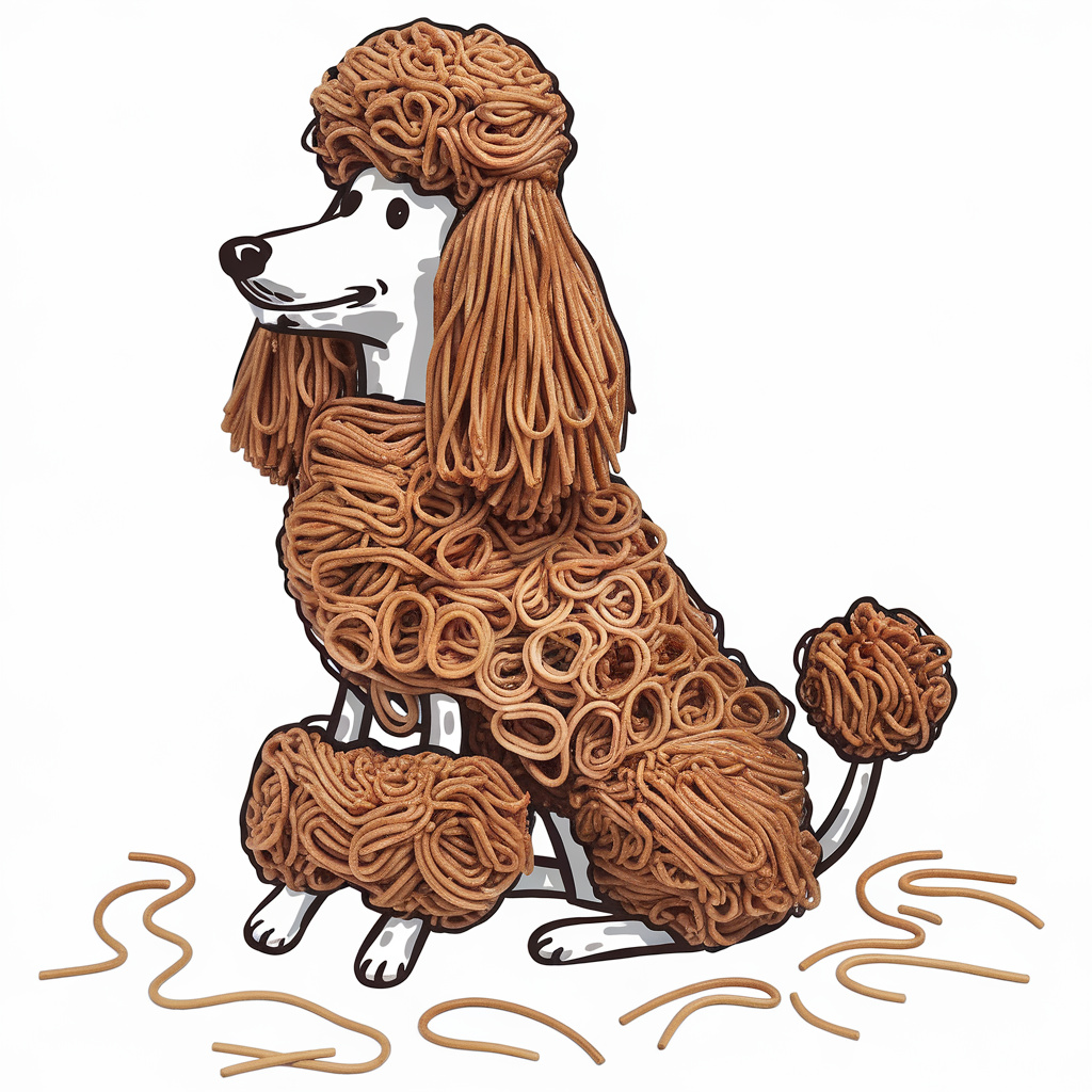 A doodle of a poodle made of noodles.