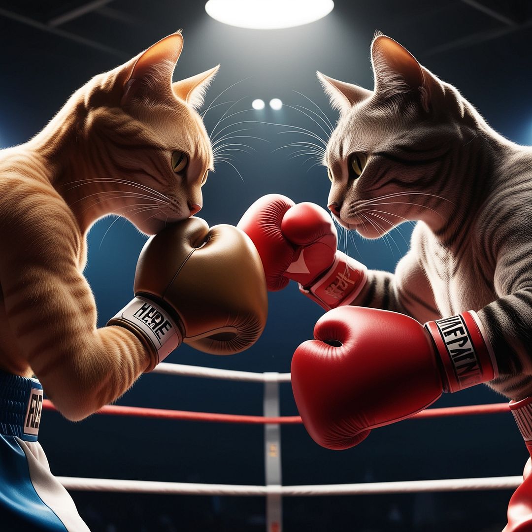 cat and a cat in a boxing ring