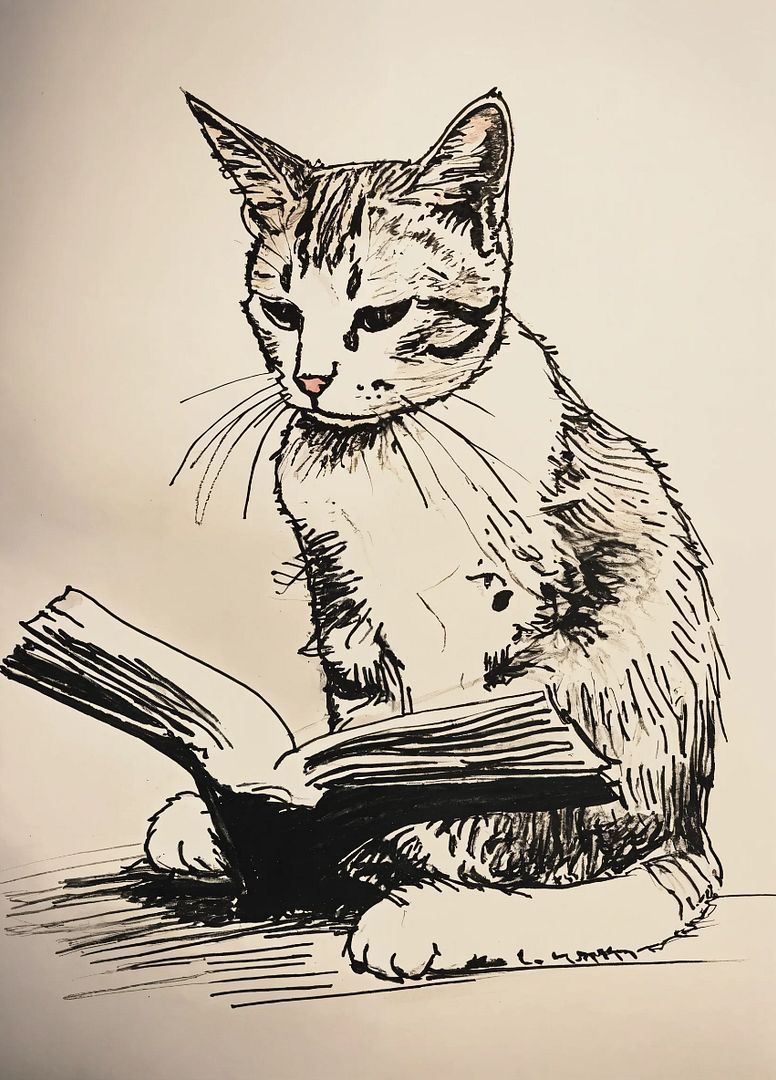 book-reading cat