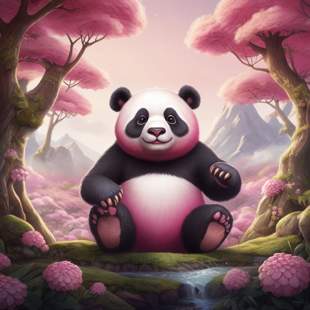 pink panda in fantasy world