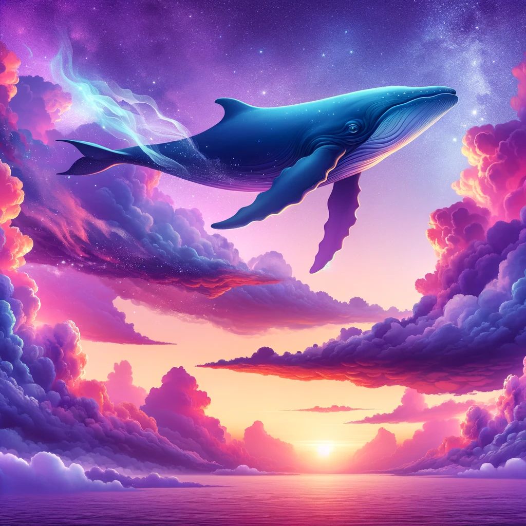 Flying whales in the purple sky