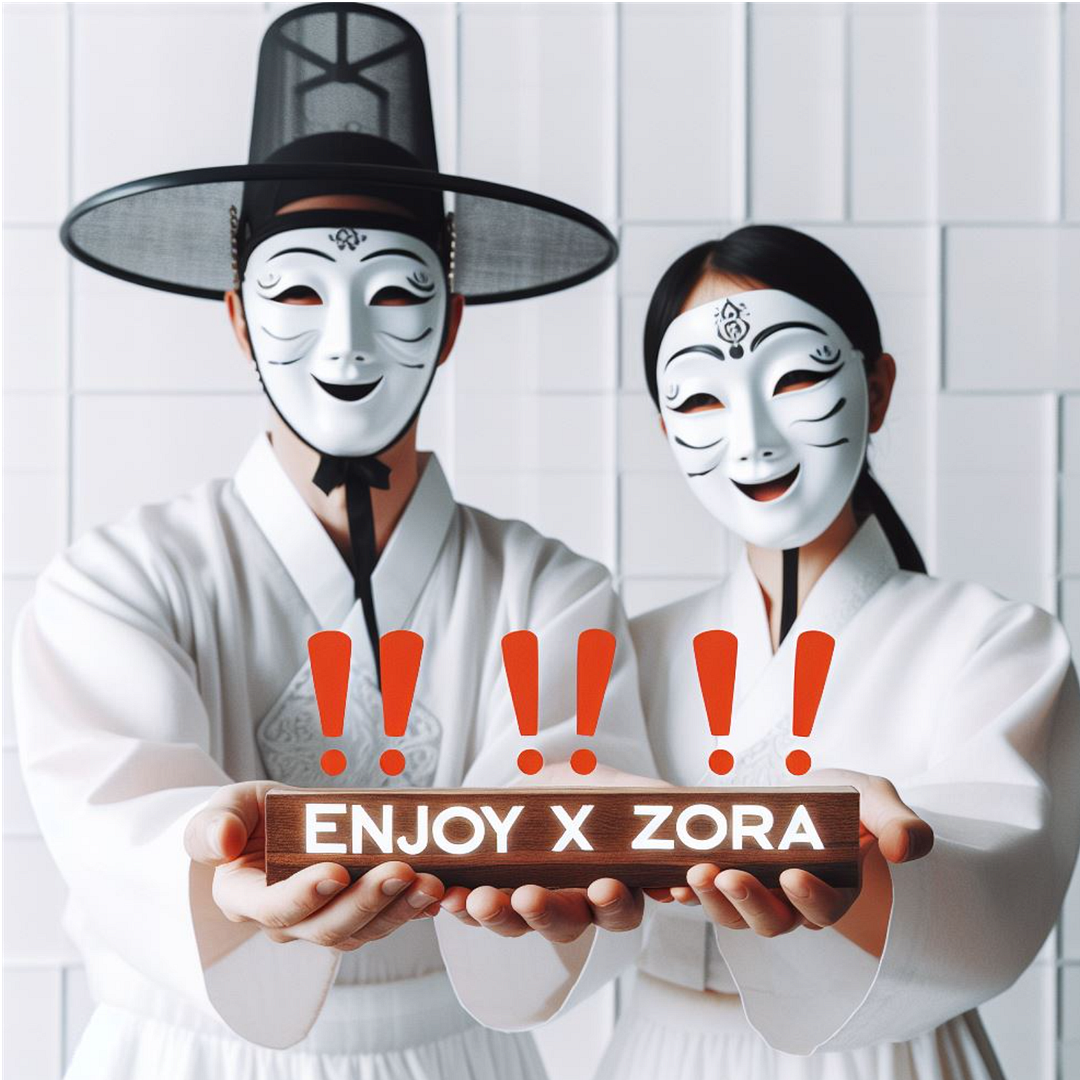 Wearing traditional Korean masks and Enjoy x Zora