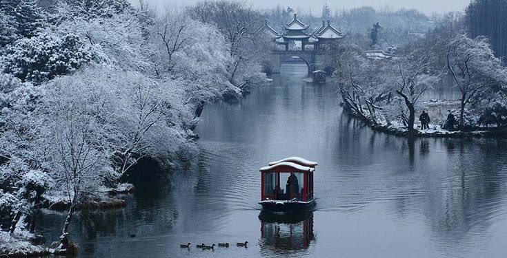 Chinese pond in winter