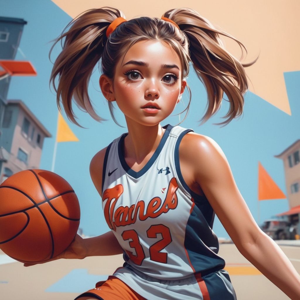 teenage girl playing basketball