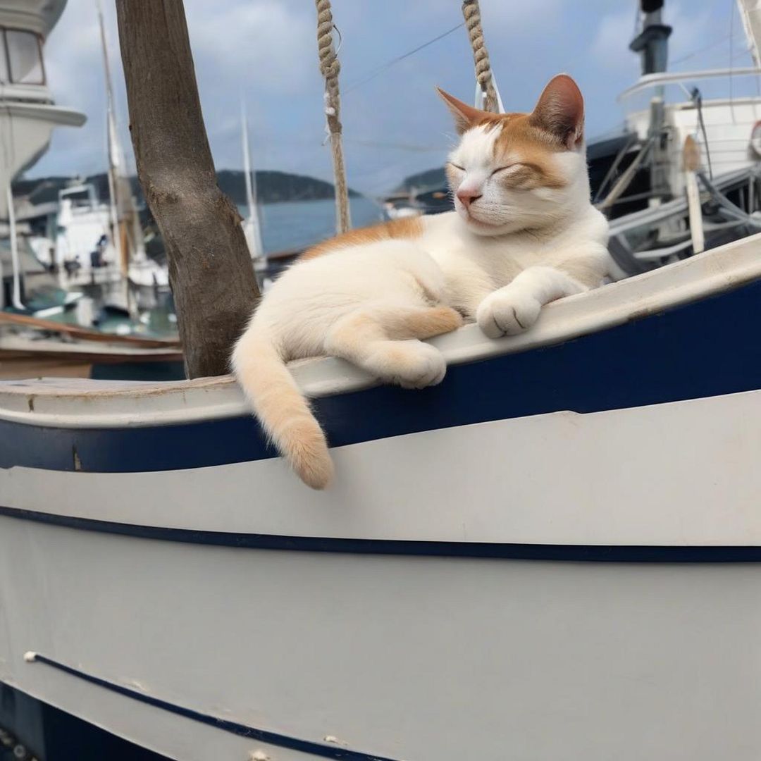 CAT sleeping on boat