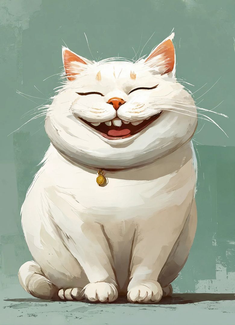 white happy fat cat