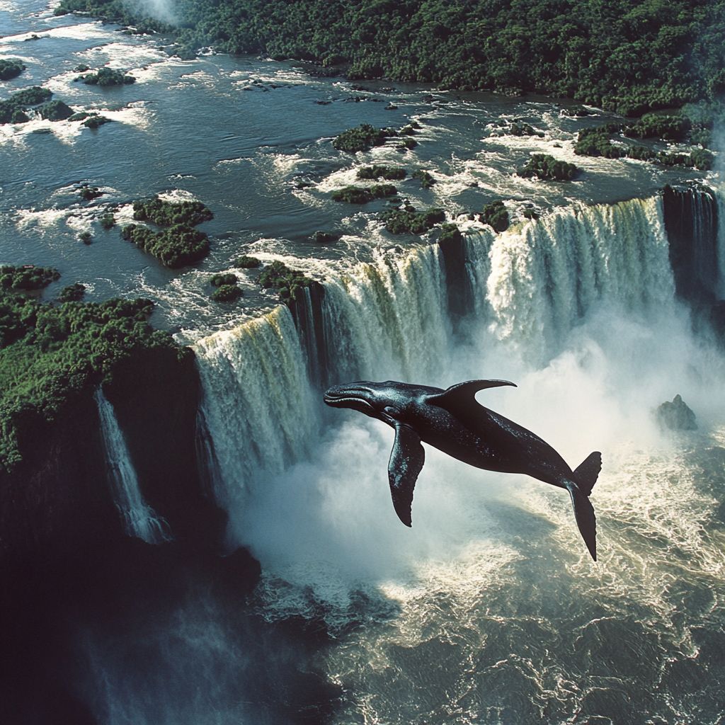 Whale flying over Iguazu Falls