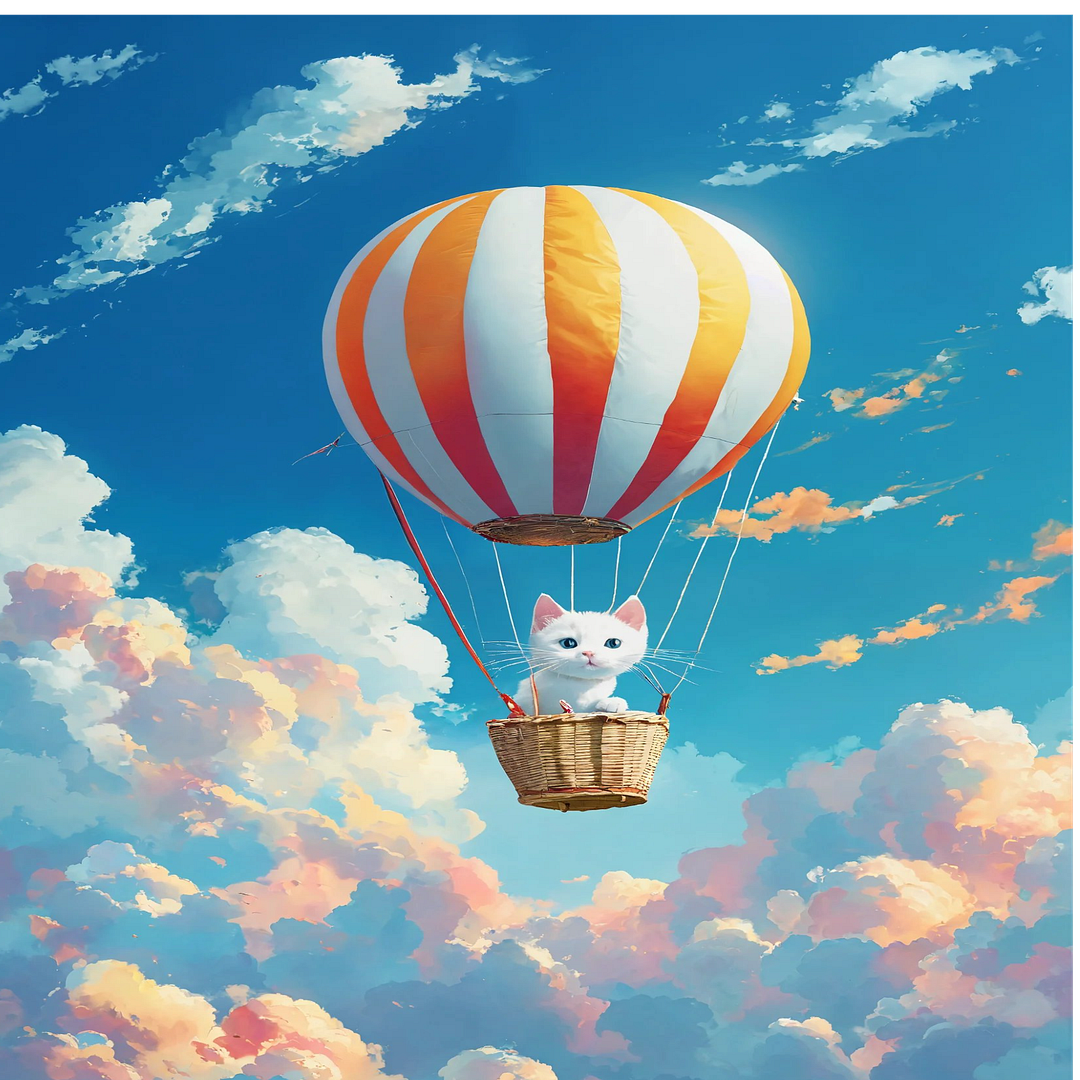 cat air balloon on the blue sky