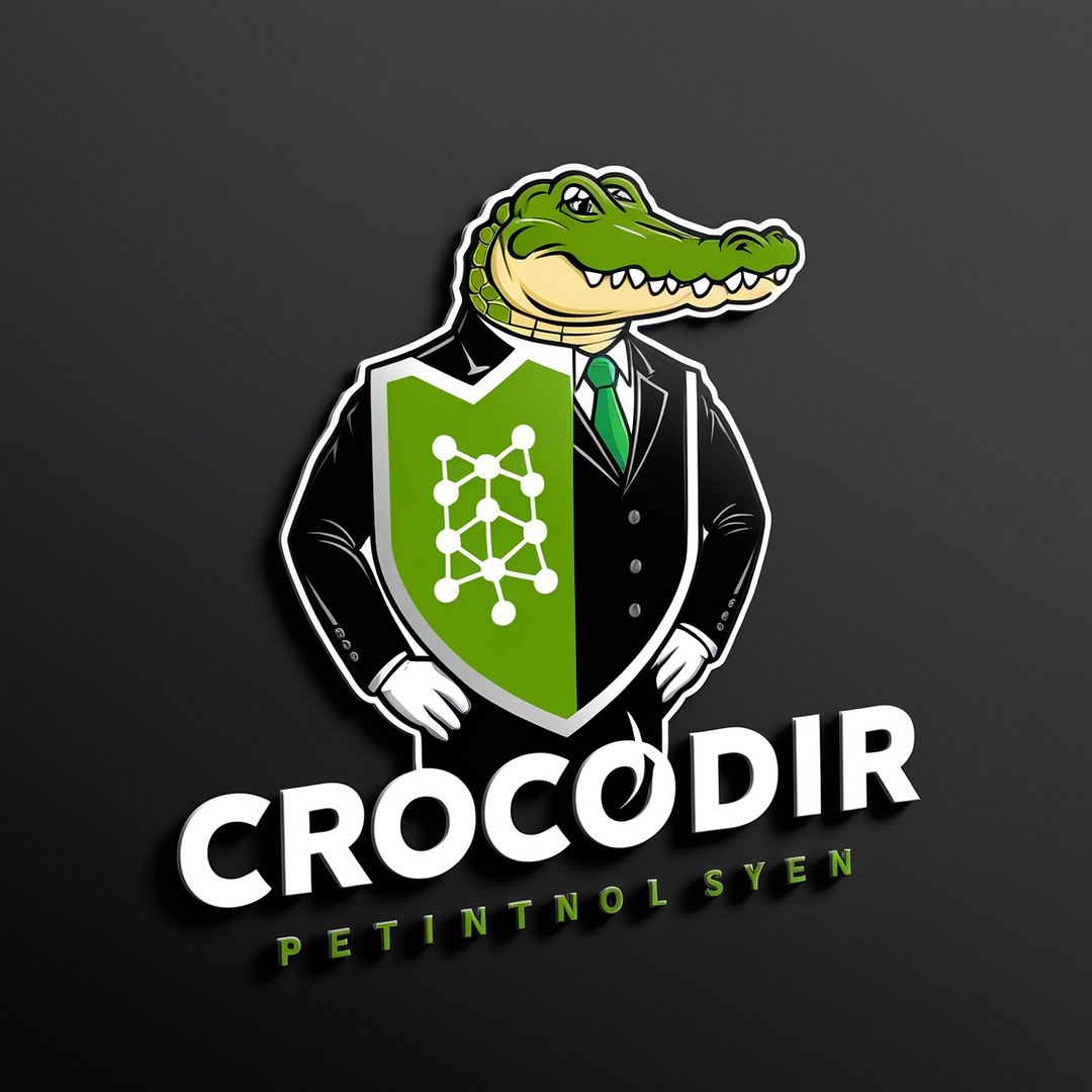 crocodile dressed in a black business suit