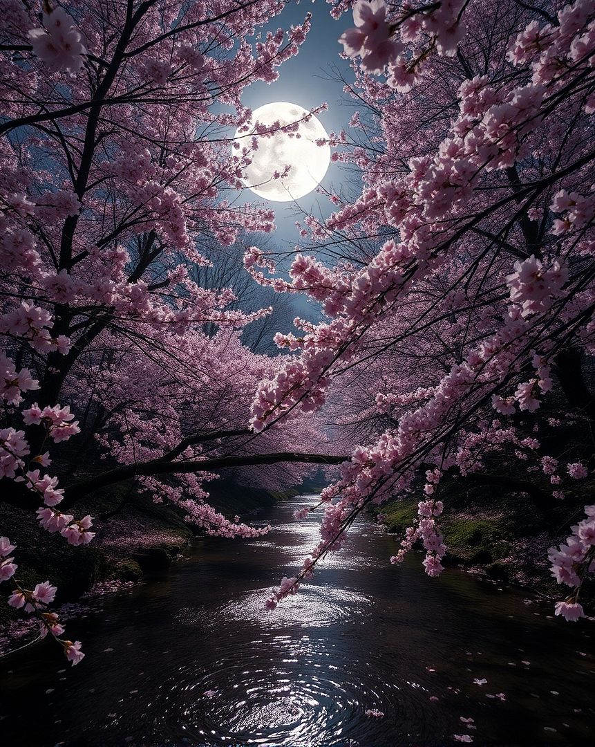 Cherry Blossoms and Moon