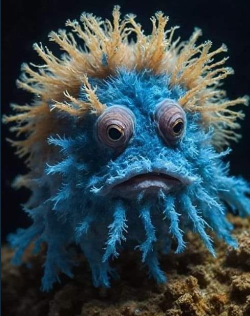 Blue hairy fish frog