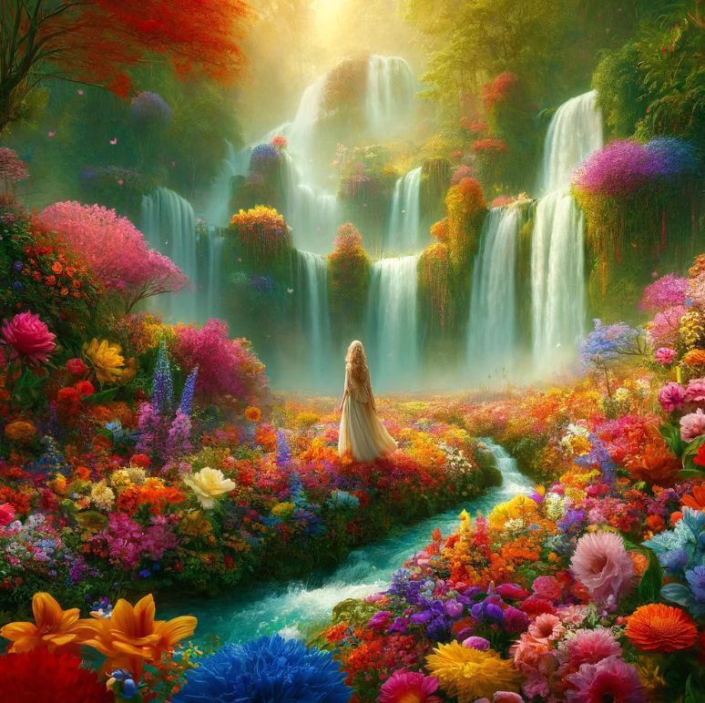 Imagine waterfalls with flowers