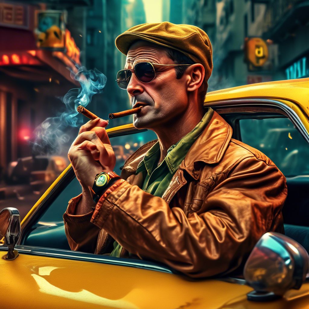 Taxi driver smokes a cigar