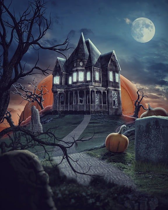 Halloween Haunted House Graveyard royalty-free stock illustration. Free for use & download.