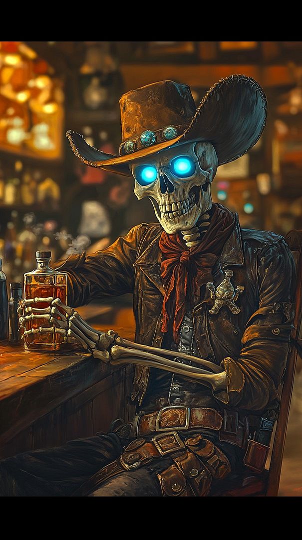 A skeletal cowboy