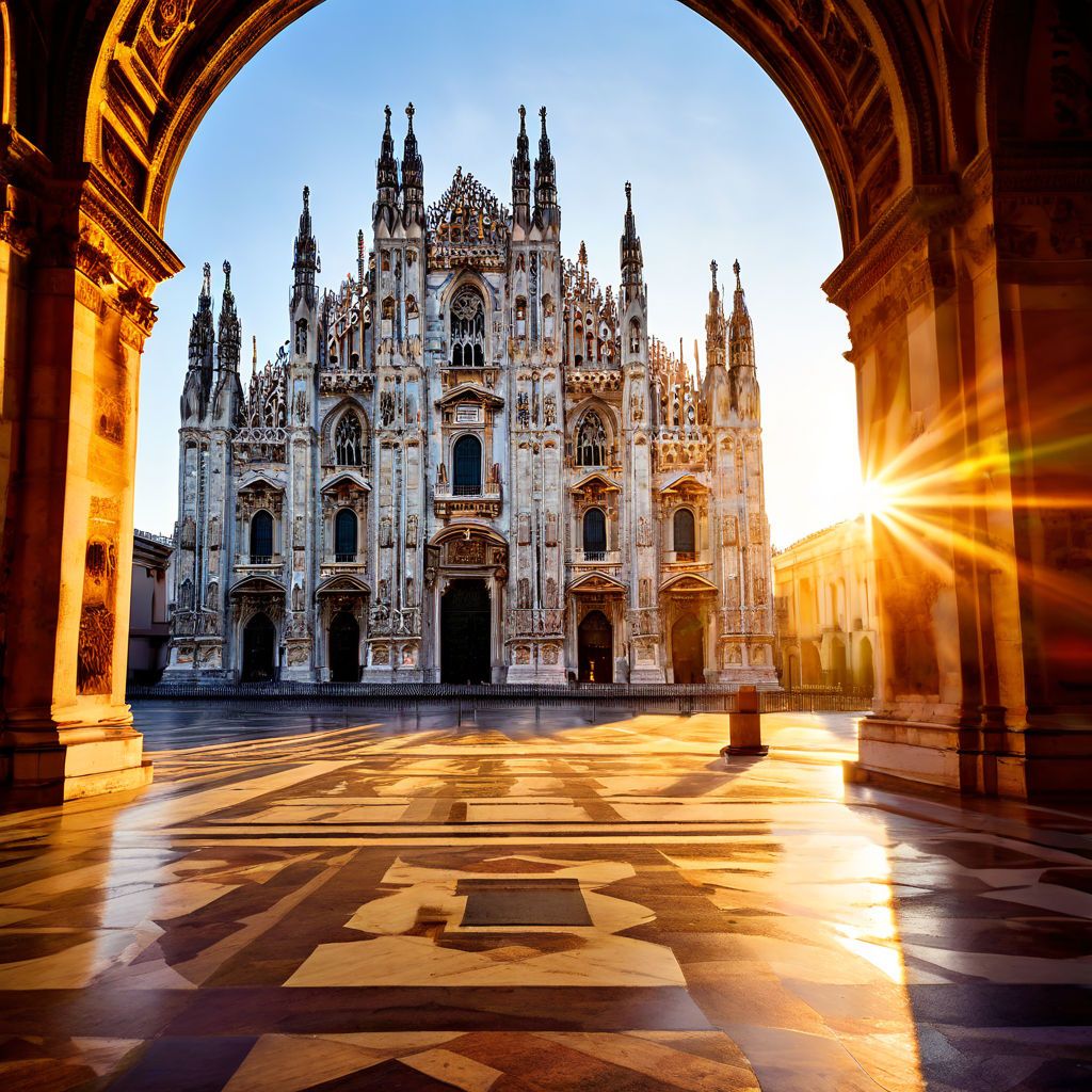 Morning sunshine at the Duomo in Milan, Italy