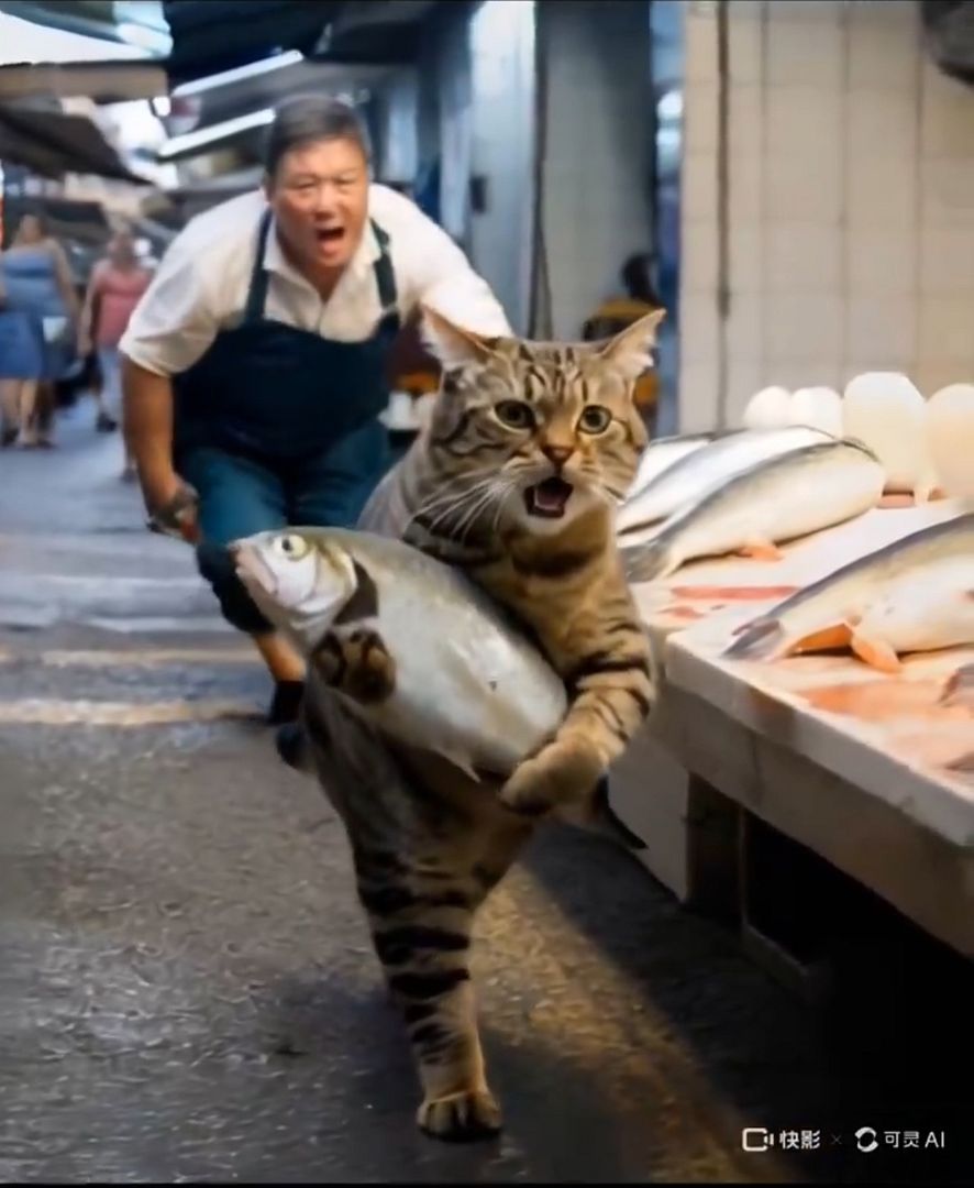 Cat Running Away With Fish