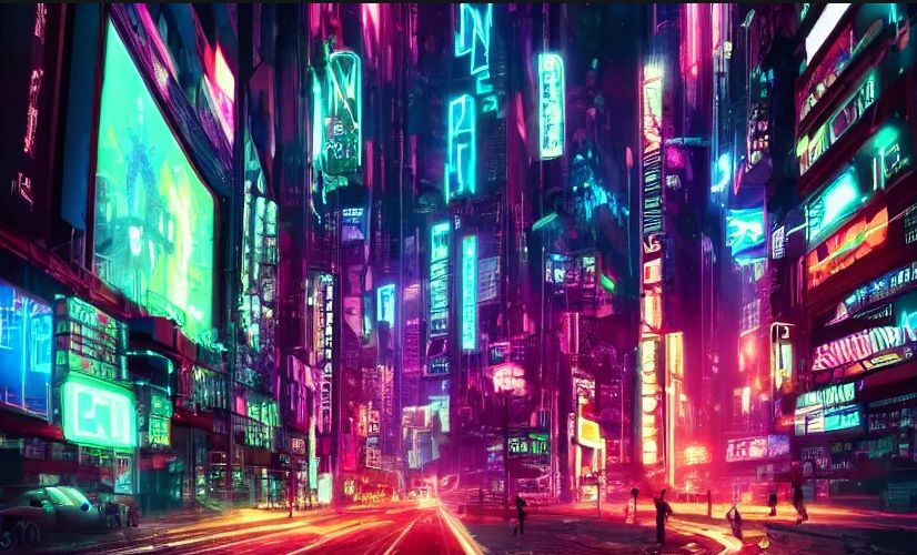 cyberpunk city, neon lights