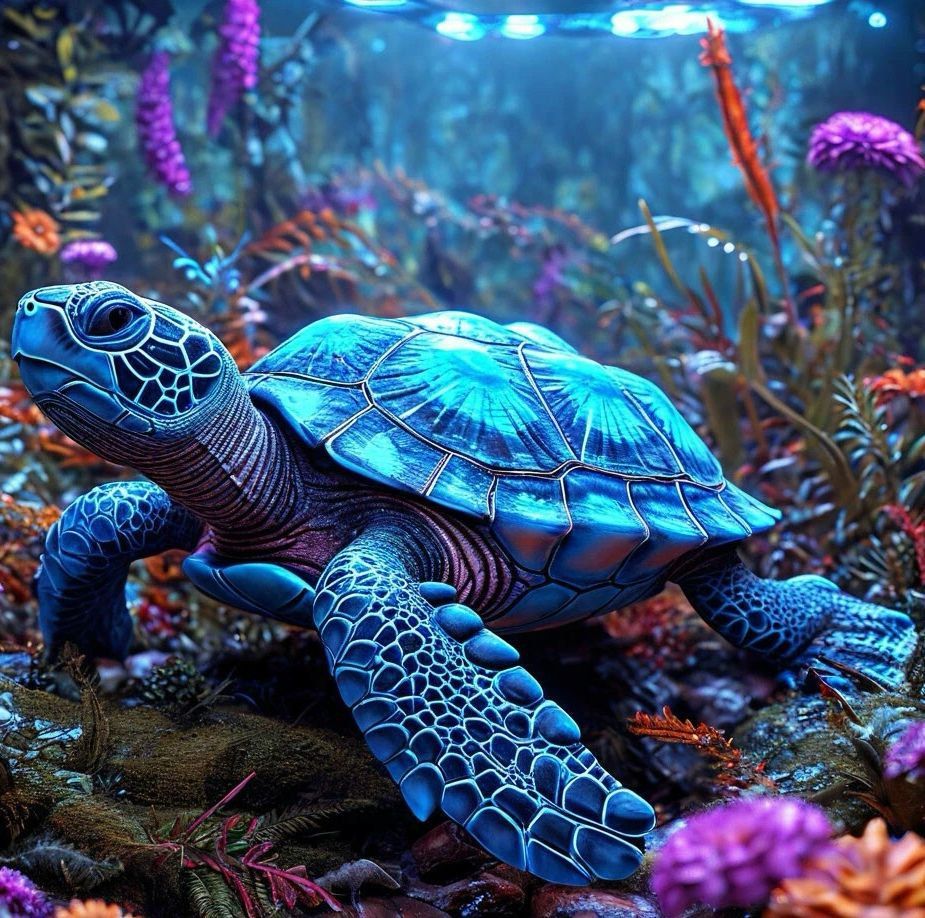 Blue neon turtle