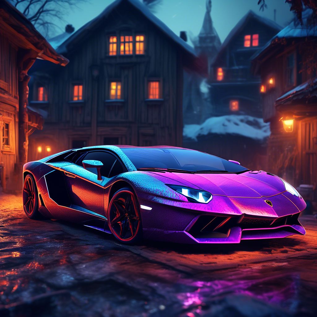 lamborghini aventador in russian village