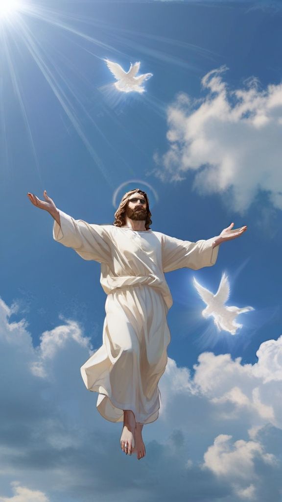 Default_with_ham_Jesus_flies_in_the_blue_sky_his_arms_outstret_0