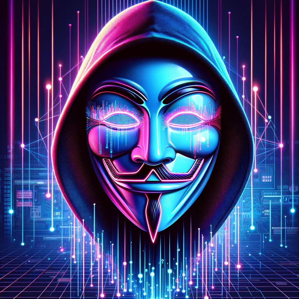 007 Craft a digital art piece featuring an anonymous mask that diverges from the traditional Guy Fawkes design, intended to represent the concept of digit