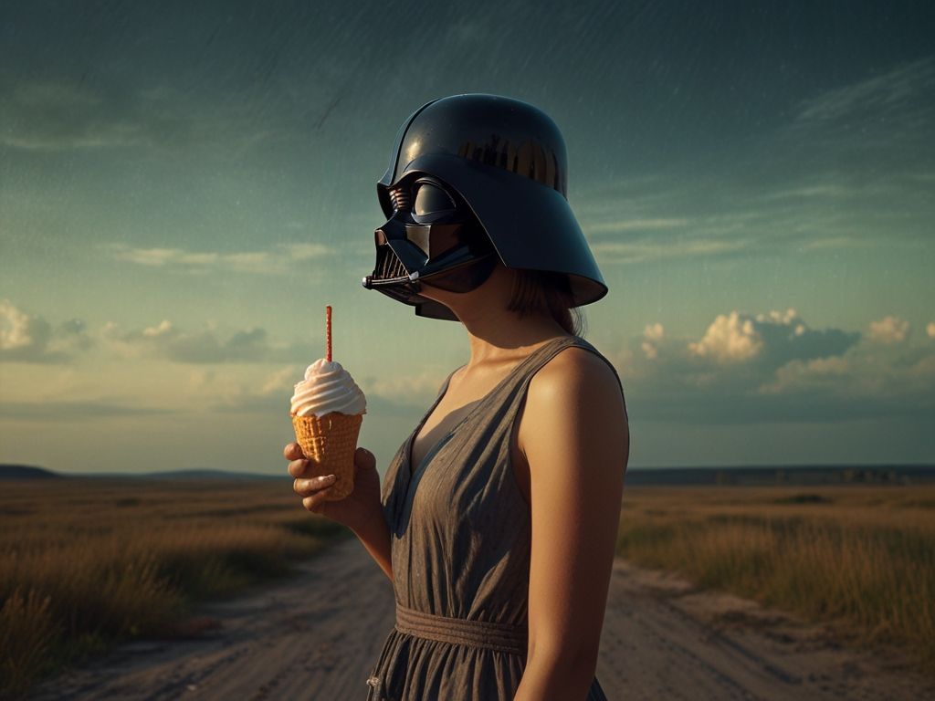 Darth vader enjoy a ice cream