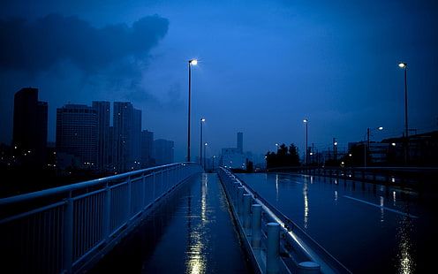 A rainy street in the evening