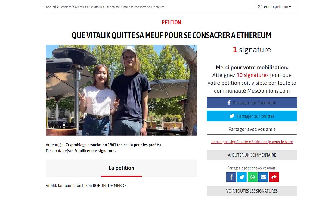 Pétition pour que Vitalik pump son token de con