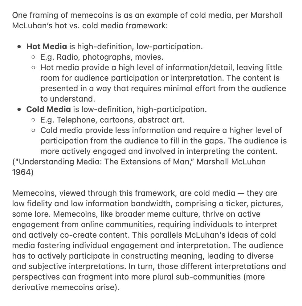 Memecoins as cold media