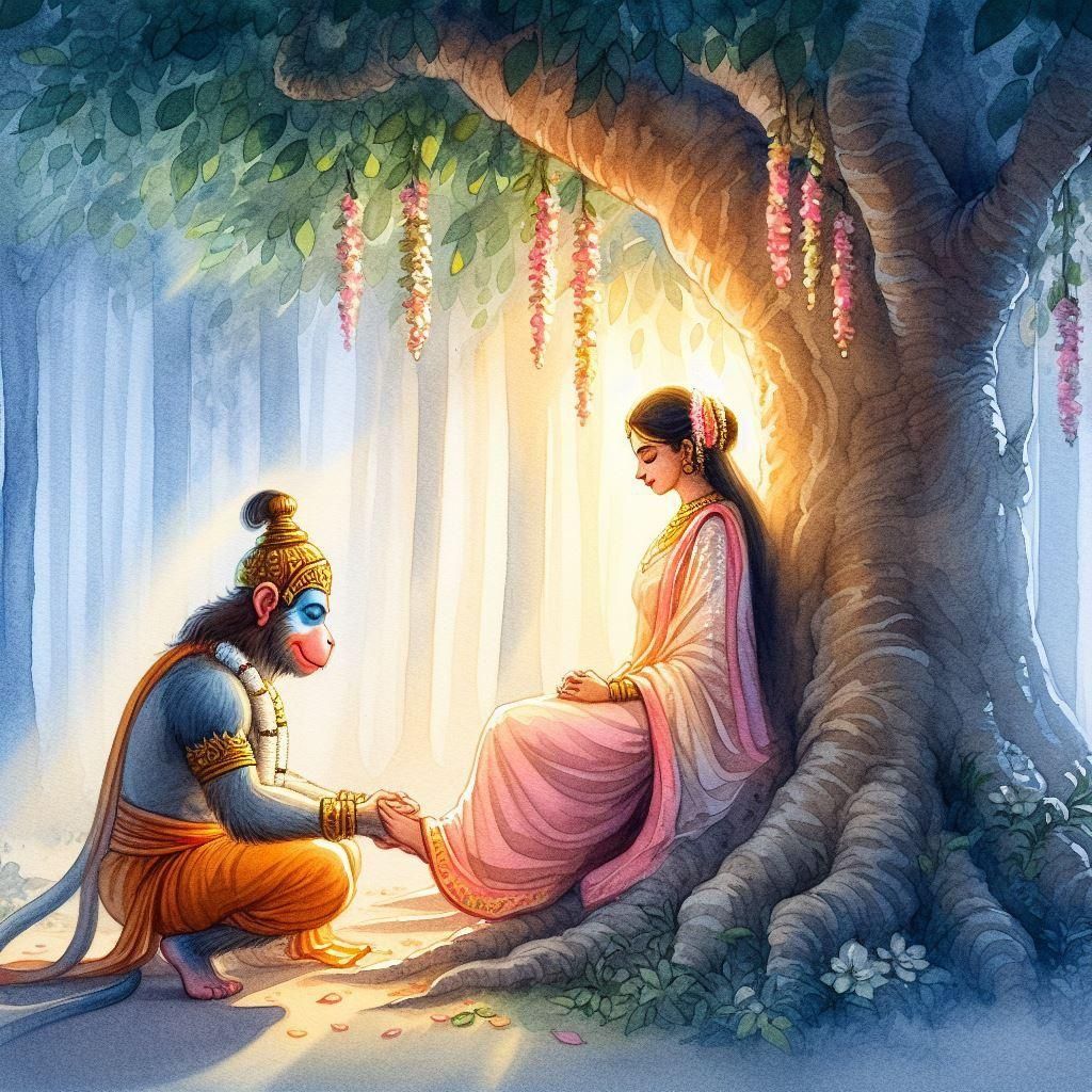 Hanuman Meeting Lord Sita In Ashoka Grove