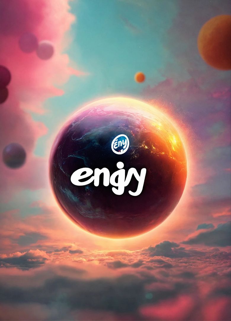 Imaginary images of an orb with Enjoy logo