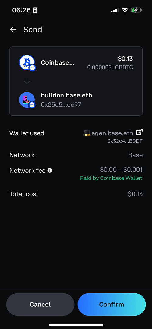 Today We can /send  Real BTC🔑 with no fee StayBASE 🧢