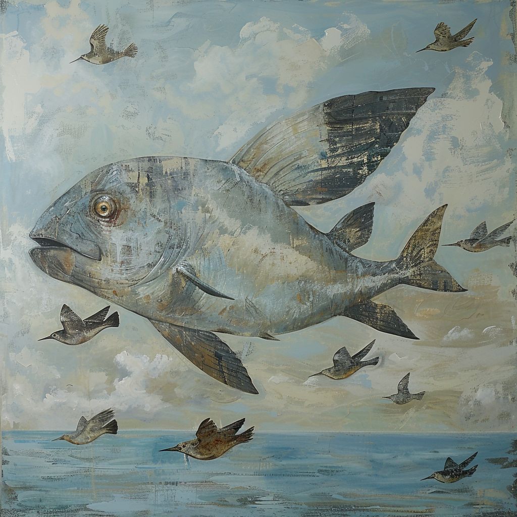 Flying sunfish and seabirds